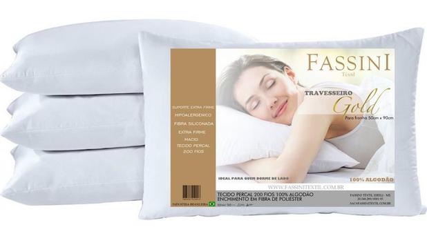Kit 2 Travesseiro King Pecal 200 Fios 50x90 Suporte firme - Fassini têxtil Menor preço em Kit 2 Travesseiro King Pecal 200 Fios 50x90 Suporte firme - Fassini têxtil