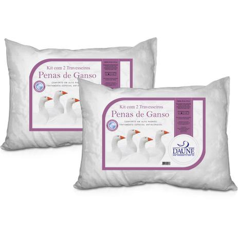 Kit 2 Travesseiros 100 Penas de Ganso 45x65cm - Daune Menor preço em Kit 2 Travesseiros 100 Penas de Ganso 45x65cm - Daune