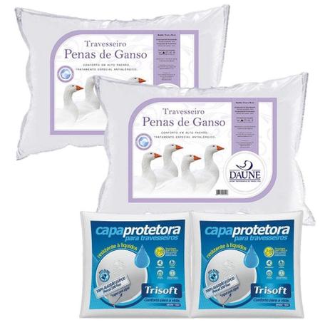 Kit 2 Travesseiros 100% Penas de Ganso 50x70cm Daune com 2 Capas Protetoras Menor preço em Kit 2 Travesseiros 100% Penas de Ganso 50x70cm Daune com 2 Capas Protetoras