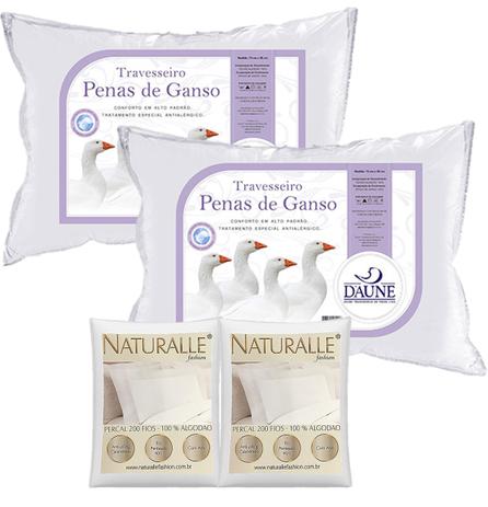 Kit 2 Travesseiros 100 Penas de Ganso 50x70cm Daune com 2 Fronhas Brancas - Daune  naturalle é boa?