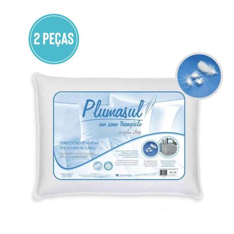 Kit 2 Travesseiros 85 Pena 15 Pluma de Ganso 50x70 Plumasul Menor preço em Kit 2 Travesseiros 85 Pena 15 Pluma de Ganso 50x70 Plumasul