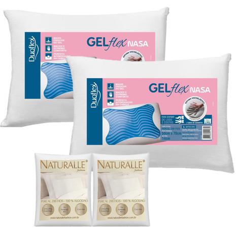 Kit 2 Travesseiros Nasa GelFlex 50x70cm com 2 Fronhas Brancas - DUOFLEX & NATURALLE Menor preço em Kit 2 Travesseiros Nasa GelFlex 50x70cm com 2 Fronhas Brancas - DUOFLEX & NATURALLE