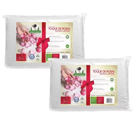 Kit 2 Travesseiros Plumax Lavável Poliuretano Toque de Rosas Fibrasca 4585 Menor preço em Kit 2 Travesseiros Plumax Lavável Poliuretano Toque de Rosas Fibrasca 4585