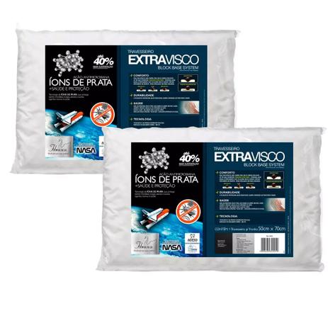 Kit 2 Travesseiros Viscoelástico Íons de Prata Antiácaro Extravisco Fibrasca I4005 Menor preço em Kit 2 Travesseiros Viscoelástico Íons de Prata Antiácaro Extravisco Fibrasca I4005