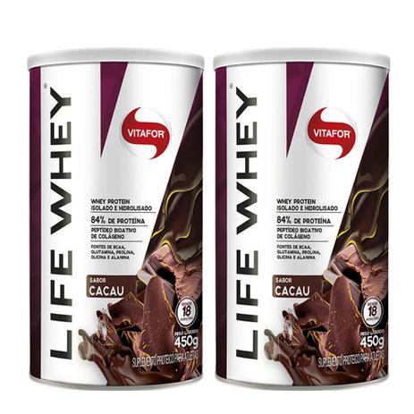Kit 2 Un Life Whey 450G Vitafor Cacau Menor preço em Kit 2 Un Life Whey 450G Vitafor Cacau