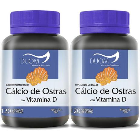 Menor preço em Kit 2 Und Cálcio de Ostras c/ Vit D 120cps 750mg - Duom