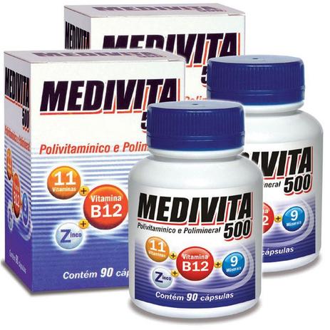 Kit 2 Und Medivita 500 (Vit e Minerais) 90 cps 450mg - Mediervas Menor preço em Kit 2 Und Medivita 500 (Vit e Minerais) 90 cps 450mg - Mediervas