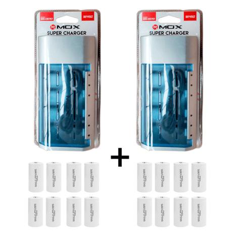 Kit 2 Unidades Carregador Universal + 16 Pilhas Tipo D Rontek - Mox Menor preço em Kit 2 Unidades Carregador Universal + 16 Pilhas Tipo D Rontek - Mox
