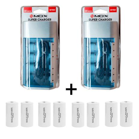 Kit 2 Unidades Carregador Universal + 8 Pilhas Tipo D Rontek - Mox Menor preço em Kit 2 Unidades Carregador Universal + 8 Pilhas Tipo D Rontek - Mox