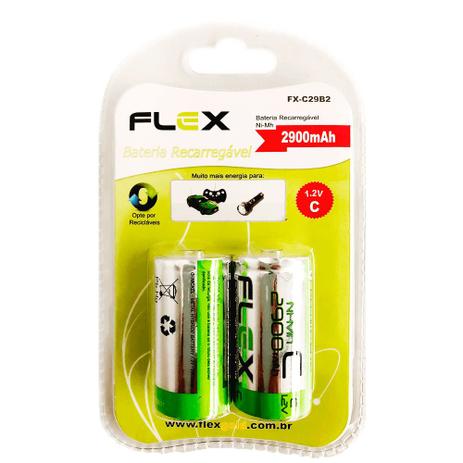 Kit 2 Unidades Pilha Recarregável tipo C 2900MAH Flex Menor preço em Kit 2 Unidades Pilha Recarregável tipo C 2900MAH Flex