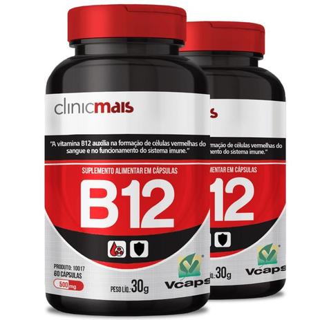 Kit 2 Vitamina B12 500mg Chá mais 60 cápsulas Menor preço em Kit 2 Vitamina B12 500mg Chá mais 60 cápsulas