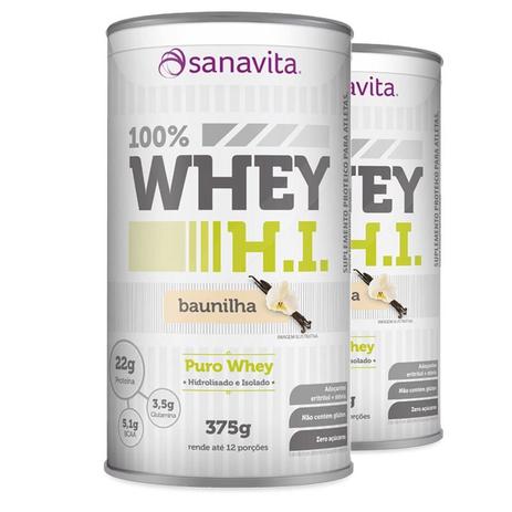 Kit 2 Whey Protein 100 H.I Sanavita Baunilha 375g Menor preço em Kit 2 Whey Protein 100 H.I Sanavita Baunilha 375g