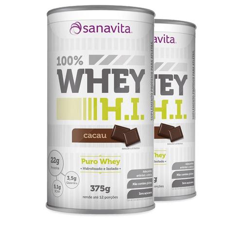 Kit 2 Whey Protein 100 H.I Sanavita Cacau 375g Menor preço em Kit 2 Whey Protein 100 H.I Sanavita Cacau 375g