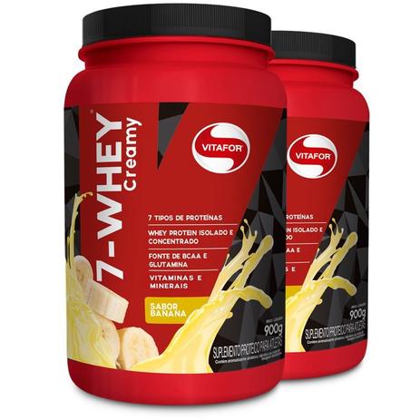 Kit 2 Whey protein 7-Whey Vitafor banana 900g Menor preço em Kit 2 Whey protein 7-Whey Vitafor banana 900g