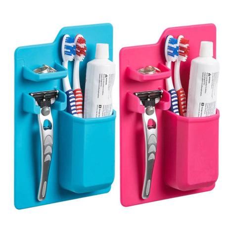 Kit 20 Azul e Rosa Suporte Escova Dente Silicone Pasta Organizador - Ab midia é boa?
