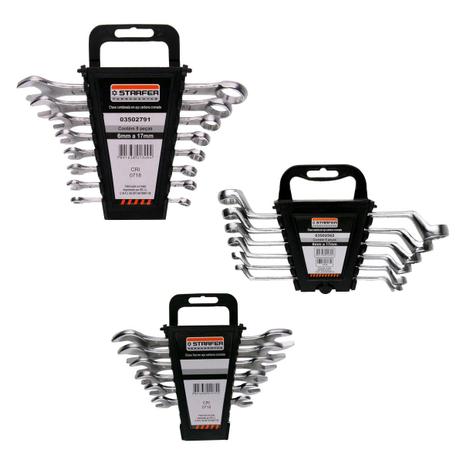 Kit 20 peças Chave Combinada, Fixa E Estrela 6-17mm Starfer Menor preço em Kit 20 peças Chave Combinada, Fixa E Estrela 6-17mm Starfer