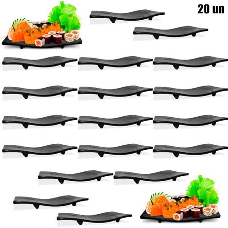 Kit 20 Pratos Travessa Ondulada em Melamina/Plastico para Sushi Preto Utilgoods Menor preço em Kit 20 Pratos Travessa Ondulada em Melamina/Plastico para Sushi Preto Utilgoods
