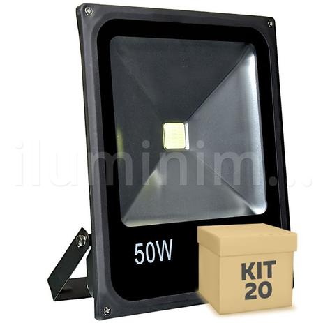 Kit 20 Refletor Holofote LED 50w Branco Frio Preto - Iluminim led Menor preço em Kit 20 Refletor Holofote LED 50w Branco Frio Preto - Iluminim led