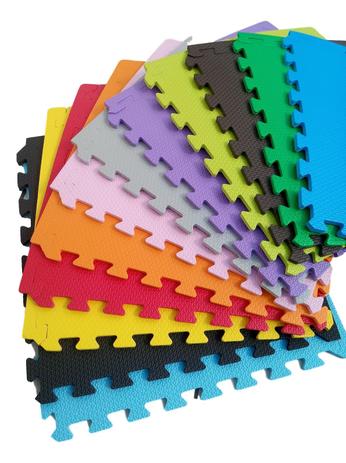 Kit 20 Tapetes Tatames Coloridos Eva 50cm X 50cm X 15mm C/ Borda Menor preço em Kit 20 Tapetes Tatames Coloridos Eva 50cm X 50cm X 15mm C/ Borda