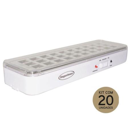Kit 20 un Luminária Luz De Emergência 30 Leds Premium Segurimax Bivolt - Segurimax premium Menor preço em Kit 20 un Luminária Luz De Emergência 30 Leds Premium Segurimax Bivolt - Segurimax premium