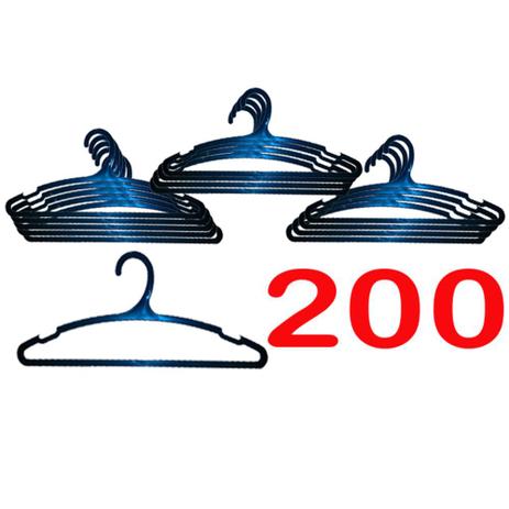 Kit 200 Cabide Plástico Preto Adulto Reforçado Dupla Cava Antideslizante para Guarda Roupas e Closet - Nacional Menor preço em Kit 200 Cabide Plástico Preto Adulto Reforçado Dupla Cava Antideslizante para Guarda Roupas e Closet - Nacional