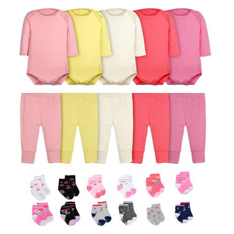 Kit 22 Peças Body Manga Longa Calça Mijão e Meias para Bebê Algodão Amor - DCP Kids Menor preço em Kit 22 Peças Body Manga Longa Calça Mijão e Meias para Bebê Algodão Amor - DCP Kids