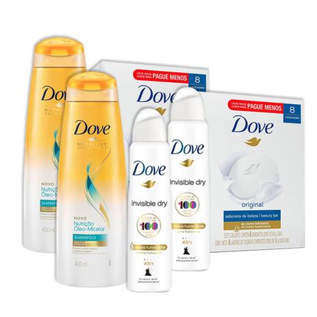 Kit 2UN Dove Invisible Dry 150ml + 2 Pacotes 8UN Sabonete Dove + 2UN Shampoo Dove Eleo Micelar 400ml Menor preço em Kit 2UN Dove Invisible Dry 150ml + 2 Pacotes 8UN Sabonete Dove + 2UN Shampoo Dove Eleo Micelar 400ml