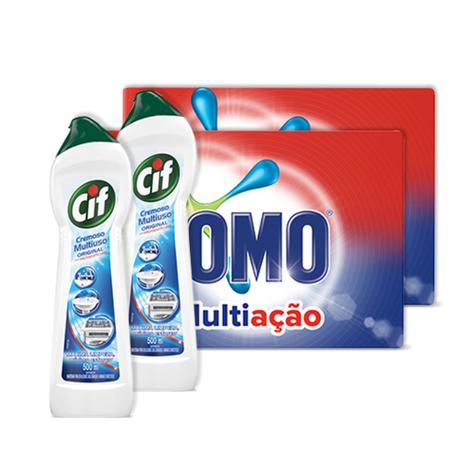 Kit 2UN Sabao em Pó Omo Multiacao 2Kg + 2UN Cif Cremoso Limpeza Profunda Branco 450ml Menor preço em Kit 2UN Sabao em Pó Omo Multiacao 2Kg + 2UN Cif Cremoso Limpeza Profunda Branco 450ml