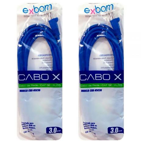 Kit 2x Cabo de Rede Patch Cord CAT5E AZ 3M Exbom CBX-N5C30 Menor preço em Kit 2x Cabo de Rede Patch Cord CAT5E AZ 3M Exbom CBX-N5C30