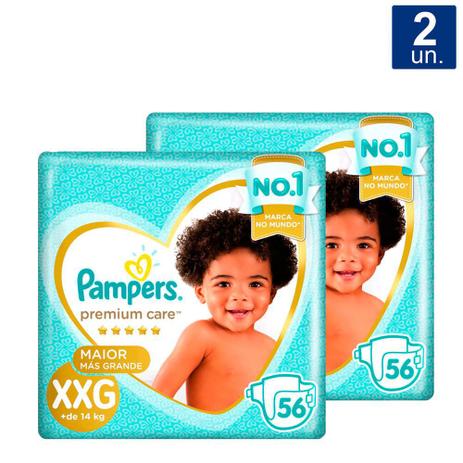 Kit 2X Fralda Pampers Premium Care Tamanho XXG Pacote Hiper 56 Fraldas De Menor preço em Kit 2X Fralda Pampers Premium Care Tamanho XXG Pacote Hiper 56 Fraldas De