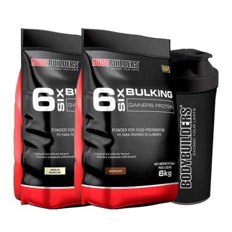 Kit 2x Hipercalórico 6 Six Bulking Protein 6kg + 1 Coqueteleira - Bodybuilders Menor preço em Kit 2x Hipercalórico 6 Six Bulking Protein 6kg + 1 Coqueteleira - Bodybuilders