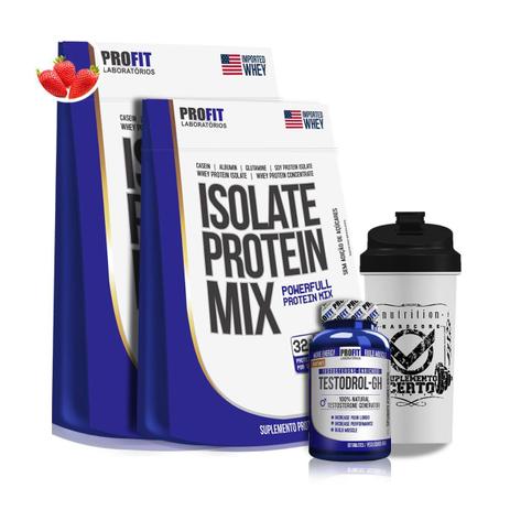Kit 2x Isolate Protein Mix 900g + Testodrol GH 60 Tabletes + Coqueteleira - Profit Menor preço em Kit 2x Isolate Protein Mix 900g + Testodrol GH 60 Tabletes + Coqueteleira - Profit