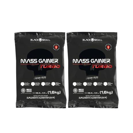 Kit 2x mass gainer turbo (baunilha e morango) - 1,6kg - CAVEIRA PRETA Menor preço em Kit 2x mass gainer turbo (baunilha e morango) - 1,6kg - CAVEIRA PRETA