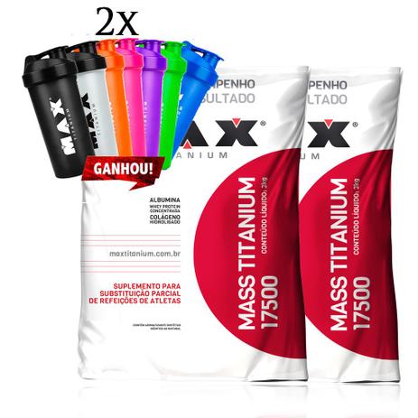 Kit 2x Mass Titanium + 2x Coqueteleira - Max Titanium Menor preço em Kit 2x Mass Titanium + 2x Coqueteleira - Max Titanium
