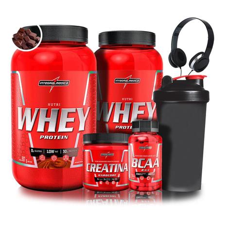 Kit 2x Nutri Whey 907g + Amino BCAA 2:1:1 90 Cápsulas + Creatina Hardcore 150g + Coqueteleira - IntegralMedica Menor preço em Kit 2x Nutri Whey 907g + Amino BCAA 2:1:1 90 Cápsulas + Creatina Hardcore 150g + Coqueteleira - IntegralMedica