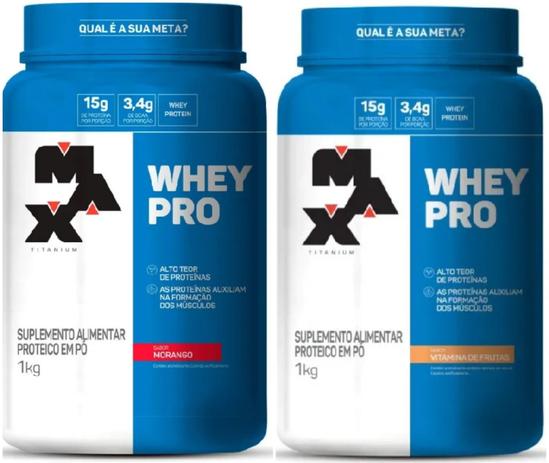 Kit 2x Pro Whey Concentrado 1kg (Total 2kg) - Max Titanium Menor preço em Kit 2x Pro Whey Concentrado 1kg (Total 2kg) - Max Titanium