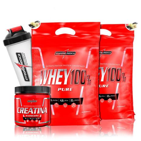 Kit 2x Superwhey 100 Pure 907g + Creatina + Coq - Integralmedica Menor preço em Kit 2x Superwhey 100 Pure 907g + Creatina + Coq - Integralmedica