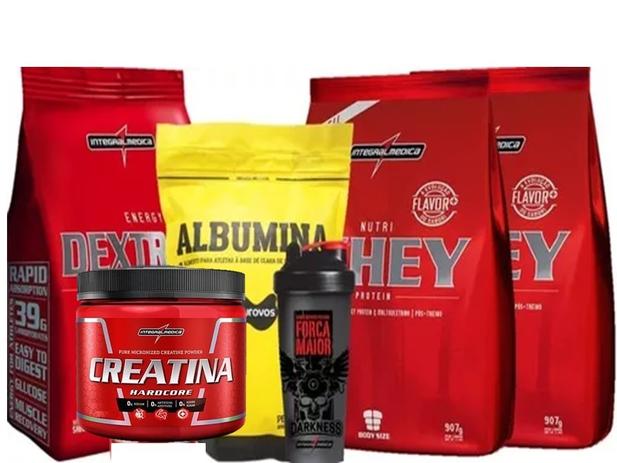 Kit 2x Whey 900g+ Creatina+ Albumina+ Coqueteleira+ Dextrozz - Integralmedica Menor preço em Kit 2x Whey 900g+ Creatina+ Albumina+ Coqueteleira+ Dextrozz - Integralmedica