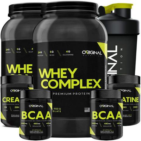 Kit 2x Whey Complex + 2x Bcaa + 2x Creatina + Shaker - Original nutrition Menor preço em Kit 2x Whey Complex + 2x Bcaa + 2x Creatina + Shaker - Original nutrition