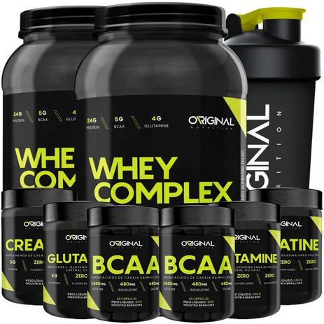 Kit 2x Whey Complex + 2x Bcaa + 2x Glutamin + 2x Crea + Copo - Original nutrition Menor preço em Kit 2x Whey Complex + 2x Bcaa + 2x Glutamin + 2x Crea + Copo - Original nutrition