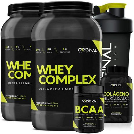 Kit 2x Whey Complex Protein Blend + Bcaa + Colágeno + Shaker - Original nutrition Menor preço em Kit 2x Whey Complex Protein Blend + Bcaa + Colágeno + Shaker - Original nutrition