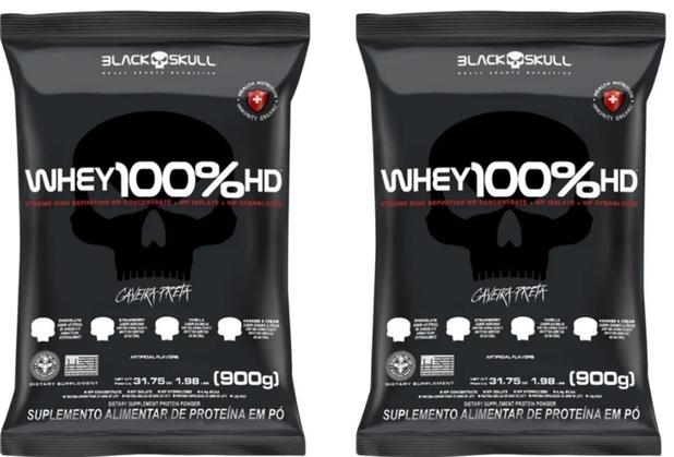 Kit 2x Whey Protein 100% HD 900g Total 1,8kg 3W Concentrado Isolado e Hidrolisado - Black Skull Menor preço em Kit 2x Whey Protein 100% HD 900g Total 1,8kg 3W Concentrado Isolado e Hidrolisado - Black Skull