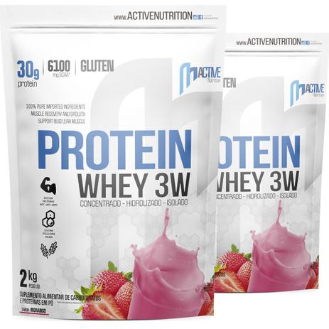 kit 2x whey protein isolado concentrado hidrolisado 3w 4kg activenutrition - Morango - Active Nutrition Menor preço em kit 2x whey protein isolado concentrado hidrolisado 3w 4kg activenutrition - Morango - Active Nutrition