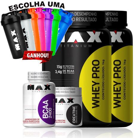 Kit 2x Whey Proten Bcaa Creatina Max Todos Os Sabores!!! - Max titanium Menor preço em Kit 2x Whey Proten Bcaa Creatina Max Todos Os Sabores!!! - Max titanium