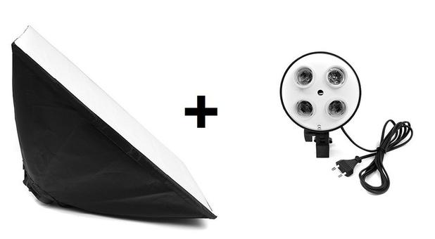 Kit 2x1 - SOFTBOX 50X70 + SOQUETE QUADRUPLO E27 - Godox Menor preço em Kit 2x1 - SOFTBOX 50X70 + SOQUETE QUADRUPLO E27 - Godox