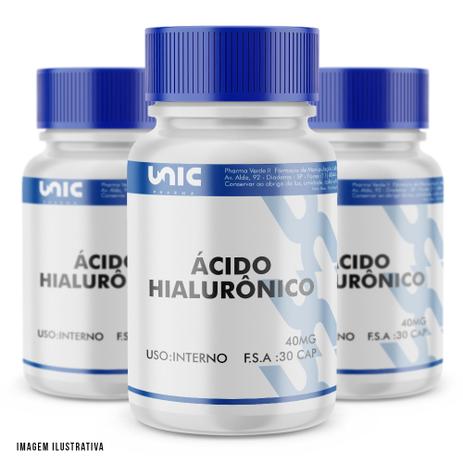 Kit 3 Ácido Hialurônico 40mg 30 Cáps - Unicpharma Menor preço em Kit 3 Ácido Hialurônico 40mg 30 Cáps - Unicpharma
