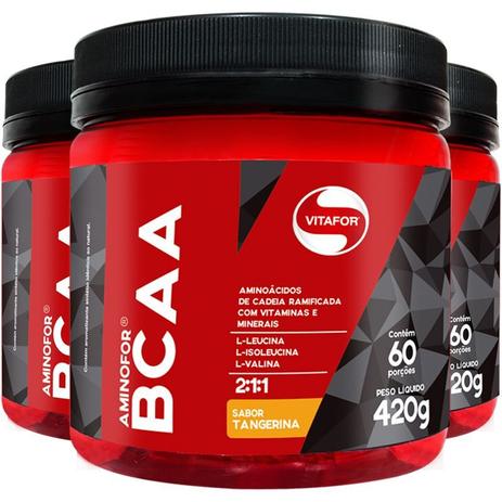 Kit 3 Aminofor BCAA em pó Vitafor 420g Tangerina Menor preço em Kit 3 Aminofor BCAA em pó Vitafor 420g Tangerina