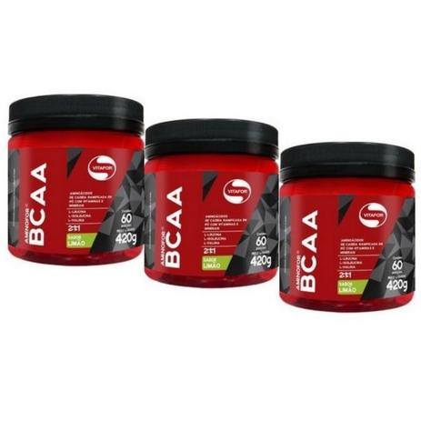 Kit 3 aminofor bcaa em pó vitafor limão 420g Menor preço em Kit 3 aminofor bcaa em pó vitafor limão 420g