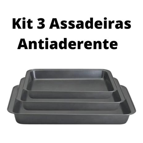 Kit 3 Assadeiras Retangular Alta Carbono Forma Antiaderente - Clink Menor preço em Kit 3 Assadeiras Retangular Alta Carbono Forma Antiaderente - Clink
