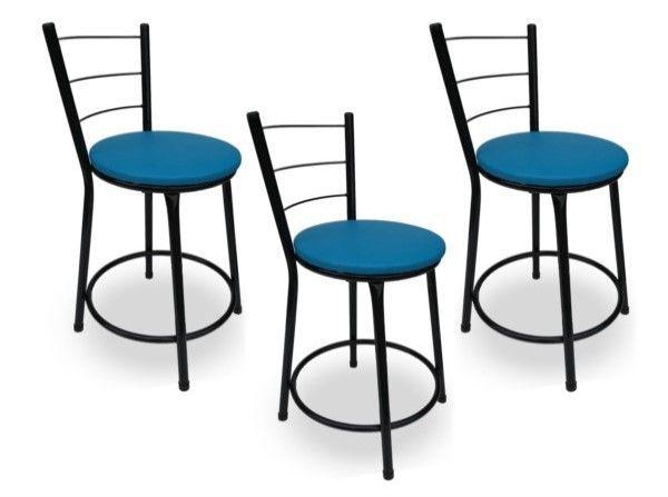 Kit 3 Banquetas Baixa de Aço Pintura Epóxi Preta com Azul - Dfs-Banqueta Menor preço em Kit 3 Banquetas Baixa de Aço Pintura Epóxi Preta com Azul - Dfs-Banqueta